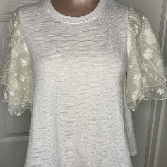 Anthropologie Eri+Ali Floral Sleeves White Sz S - Picture 7 of 9